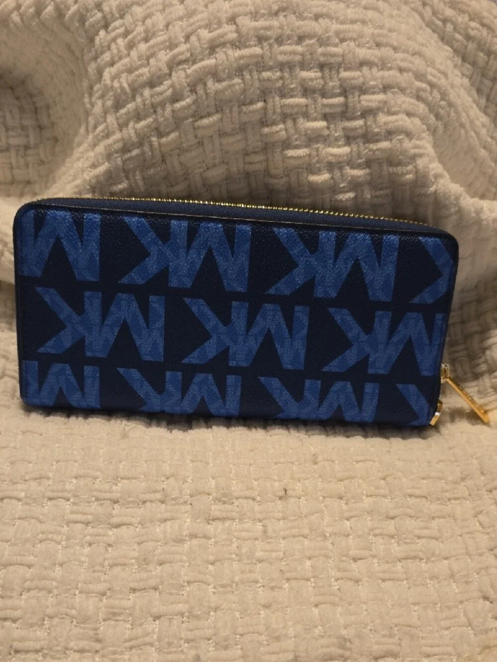 Michael Kors Navy and Cobalt MK Logo Zip Wallet